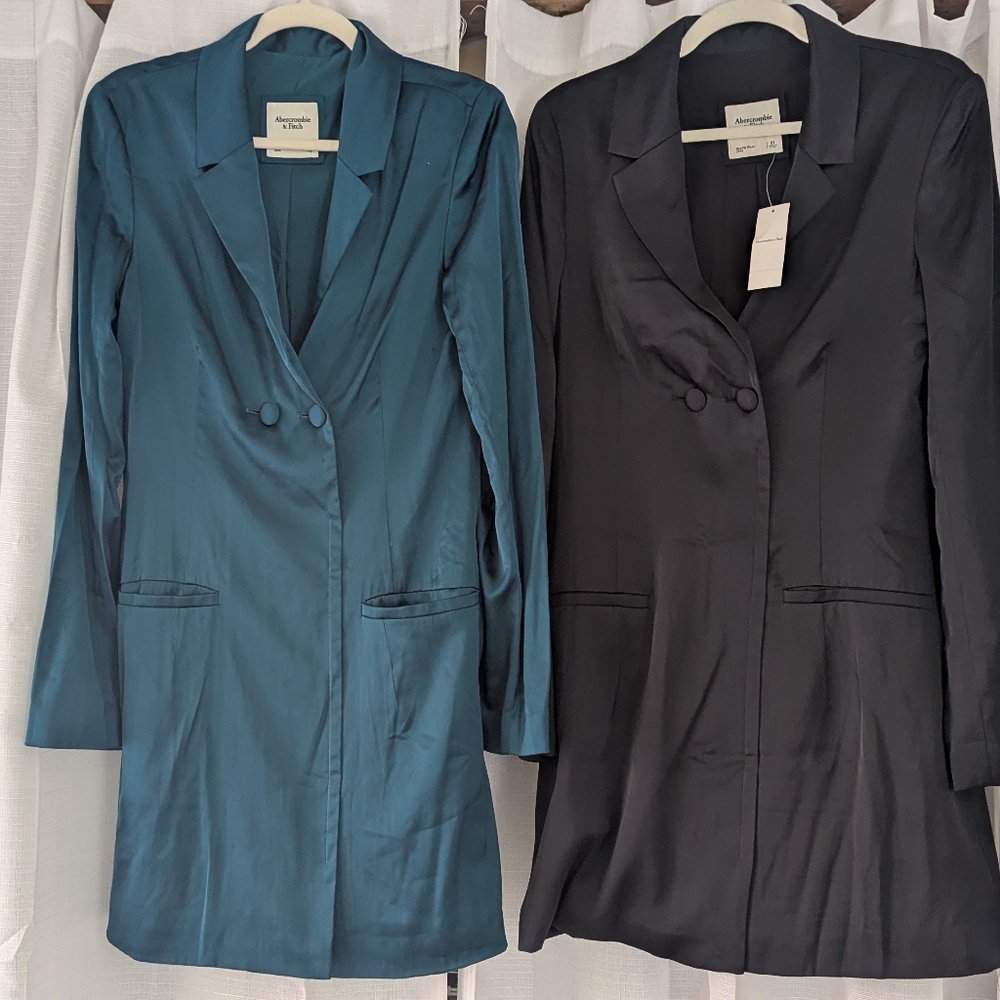 Abercrombie & Fitch Small Tall Satin Blazer Dress Bundle Black & Teal